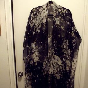 Black Sheer Fringed Shawl/Scarf